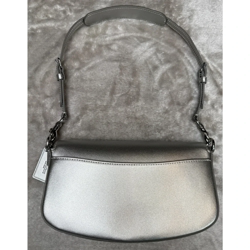 Coach Andrea Metallic Silver Smooth Leather Small Shoulder Bag CW023 NWOT